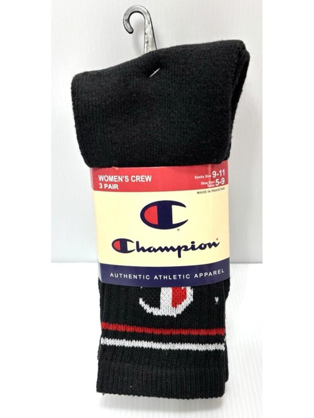 Champion Women's Crew Socks Black 3 Pack Fits Shoe Size 5-9 Comfort Everyday Use